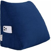 VERCART Coussin de Lecture Compensé pour les Enfants, Triangulaire Coussin à Coins, Traversin Tête de lit Support Arrière, Oreiller Cervical Dossier de Soutien, Velours Côtelé, Bleu Marine 45cm