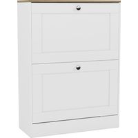 2 Drawer Shoe Cabinet Space Saving Hallway Storage, H 80 x W 58 x D 24 cm, White and Oak