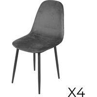Lot de 4 chaises LOLY, assise et dossier en velours gris, structure en métal noir