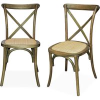 Set of 2 vintage bistro chairs, brown rubberwood, rattan set, stackable, Belleville sweeek