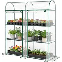 Serre de Jardin avec étagères 3 niveaux, Petite Serre en Bâche PVC et Châssis Acier, 2 Portes Roulantes, Transparent