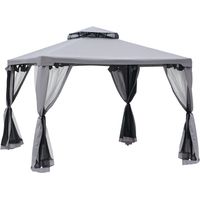 Pavillon mit Doppeldach, ca. 3x3 m mit Moskitonetz, Seitenteile Garten-Pavillon aus Metall Hellgrau