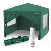 VOUNOT® Pavillon 3x3m mit 4 Seitenteilen & 4 Sandsäcke, Pop Up Faltpavillon, Faltbar Gartenzelt Partyzelt, inkl. Tasche, Grün