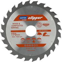 Scie circulaire Norton, modèle 170 mm x 30 mm x 48 dents, pour bois et matériaux composites, géométrie ATB, 9500 tr/min, coupe longitudinale et transversale, rapide et précise.