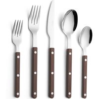 Ensemble de couverts, rétro/rivets, manches colorés, couverts de table en acier inoxydable, ensemble d'ustensiles de cuisine,Marron