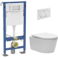 Geberit – Pack WC bâti autoportant 112 cm – WC sans bride avec abattant SoftClose – GEBSTBRWR03MANFR – Plaque de déclenchement Delta 20