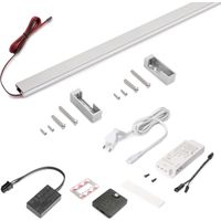Emuca Schrankstangenset Luxe, LED-Streifen 4,5x8 Neonlynx V, RF-Bewegungssensor Smart und Smart-Konverter (24V DC), Länge 900mm, warmweißes Licht 2.700K, Kunststoff und Aluminium, Matt eloxiert