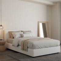 Dmora - Cama de plaza y media Ddibar, Cama contenedor con revestimiento de tela, 100% Made in Italy, Apertura lateral, con colchón Cm 120x190 incluido, Blanco