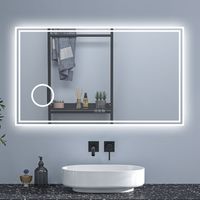 Ducha Casa Espejo de baño rectangular LED con antiniebla,Bluetooth,lupa,regulación de brillo,reloj y memoria de configuración