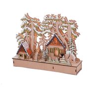 Holz Winterlandschaft beleuchtet 30x23 cm - 10 LED - Weihnachts Dorf Tisch Deko Szene Fensterdekoration