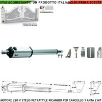 Motore Elettromeccanico 230 V Stelo Retrattile Corsa 300 mm 20 V Per Cancello Battente Anta 2 Metri Spinta 250 Kg Sblocco a Chiave Ricambio Universale Automazione Securvera Completo di Staffe Bulloni