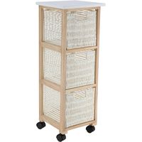 Meuble carre sur roulettes 3 tiroirs papier pm structure paulownia/mdf/peuplier - blanc/naturel - Tendance