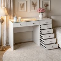 FENCHILIN Dressing table with LED lighting, adjustable brightness, 8 drawers, 120 x 81 x 55 cm, white