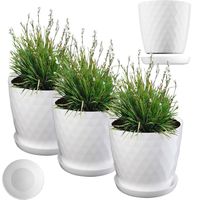 KADAX Maceta de plástico con platillo, maceta para decoración floral moderna en interiores (juego de 3: blanco, 18 cm)