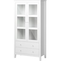 Buffet 2 portes vitrées 3 étagères 2 tiroirs blanc 80x40x160cm