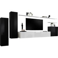 Set di mobili da soggiorno SWITCH I – Design moderno – Nero e bianco lucido – Mobile TV e contenitori sospesi