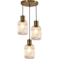 Goeco – Lustre rétro en verre transparent – Éclairage suspendu 3 lumières – Abat-jour rayé – Hauteur réglable 150 cm – Pour îlot de cuisine et salle à manger