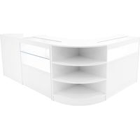 Set Mostradores Comerciales "EUROPA" Blanco LM60 + B900 + C900 + TB60 MDF y vidrio templado Estantes y puertas corredizas con cerradura Fácil Montaje Mostrador Recepción Expositor Comercial Mesa