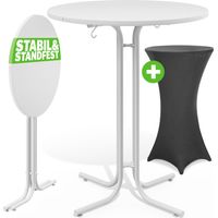 CASARIA® Table haute blanche pliable avec housse mange debout 110 cm bar bistrot jardin 2 crochets inclus intérieur extérieur Gris