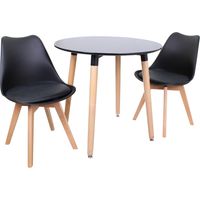 Halo Round Lorenzo Dining Set - a Black Wooden Dining Table and Set of 2 Black Polypropylene Dining Chairs - Dining Room Kitchen