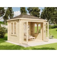 Alpholz Gartenhaus Summertime mit großer Falttür Gartenhaus aus Holz, Holzhaus mit 40 mm Wandstärke Blockbohlenhaus