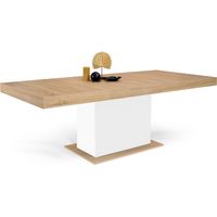 Idmarket – Table à manger extensible rectangle 6-10 personnes – Bois clair et blanc – Longueur 160-200 cm – Design moderne et robuste