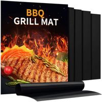 Grill Mat - 40 x 33 cm - PTFE Fiberglass Non-Stick Reusable - Heat Resistant up to 260 °C - for Gas Charcoal Electric and Infrared Grills - Set of 5
