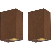 QAZQA + Rústico Set de 2 Apliques Industriales Marrón Óxido 2-luces IP44 - Baleno Aluminio Rectangular Adecuado para LED Max. 2 x 35 Watt
