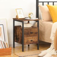 Bedside Table with 2 Drawers, Industrial Sofa Side End Table, Nightstand, End Table with Storage Shelves, for Living Room, Bedroom, Accent Furniture, Easy Assembly, HOOBRO EBF43BZ01G2