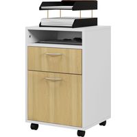 Cajonera Office Móvil con Cajón Armario Ruedas Soporte Impresora Estudio 40x35x60 cm Blanco Natural