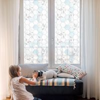 Sichtschutzfolie 100x100 cm Milchglas Blickdicht Folie für Schlafzimmer Dekorfolie PVC Dekorativ Selbstklebend Sichtschutz Fenster Blattkacheln