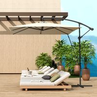 Parasol déporté 247x247 cm avec croisillon à pied et manivelle, métal et polyester, couleur kaki