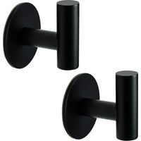 Towel Hook Self Adhesive Hooks Heavy Duty Waterproof Coat Hanging Wall Mounted Robe Hooks for Bathrooms Shower Kitchen Hotel- SUS304 Stainless Steel Brushed Brass 2 Pack Black