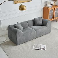 Canapé 2 places en velours gris 193 cm avec 2 coussins, design compact
