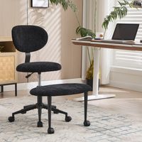Chaise de bureau réglable en hauteur, jambes croisées, pivotante 360 avec dossier, Tissu Chenille Noir