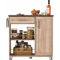 90x62x90 cm Chariot de cuisine blanc avec plateau effet marbre, chariot de cuisine à roulettes avec tiroir, armoire et étagères ouvertes, îlot de cuisine mobile avec porte-serviettes et roues verrouil