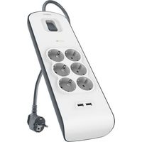 Belkin, Multipresa con Protezione Sovratensione, 6 Prese Schuko, 2 USB-A, 2 m, Bianco