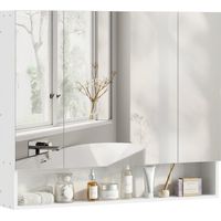 Specchiera Bagno con Armadietto 3 Ante Soft Close e Ripiani Regolabili, 90x15x75 cm, Bianco
