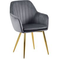 Fauteuil élégant en velours gris avec coutures verticales et pieds métal dorés 100007360