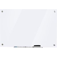 Vinsetto Pizarra de Cristal con Bandeja Pizarra de Pared sin Marco Incluye 4 Rotuladores y Borrador 90x60x0,45 cm Blanco