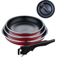 BERGNER Click&Cook Red Edition Set di padelle da 4 pezzi da 18, 20 e 24 cm + manico ergonomico rimovibile alluminio pressato e antiaderente per tutti i tipi di cucine e forno