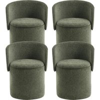 Wahson Dining Chairs Chenille 4Pcs, Upholstered Kitchen Barrel Chair with Foldable Backrest and Hidden Storage for Dining Room, Green