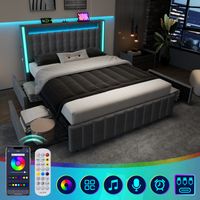 Letto con cassetti Letto per adulti Letto matrimoniale 160 x 200 cm con funzione di ricarica USB Type C, LED e 4 cassetti, grigio, senza materasso