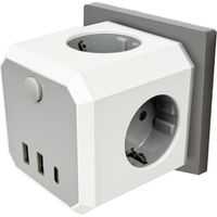 Mehrfachsteckdose ohne Kabel, 4 Fach Steckdosenleiste mit 2 USB A und 1 USB C, 16A 4000W Steckdosenwürfel ohne Kabel, Cube Mehrfachstecker mit Schalter, Steckdosenverteiler für Büro Hause Reisen