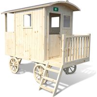 SOULET - Casita de Madera Infantil Móvil Roulotte Carry 262,4x155,4x203,3 cm - Casita de Jardín para Niños con Diseño de Caravana - Madera Natural Personalizable - Fácil Montaje