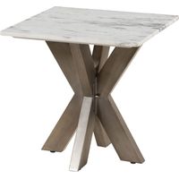 Tavolino da salotto in marmo bianco - gambe incrociate in ferro colore ottone antico 55x55 BARCELONA 305