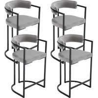 Wahson Velvet Bar Stools 4Pcs – Modern Counter Chairs for Kitchen, Home Bar & Restaurant, Gray