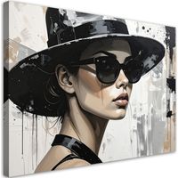Impression sur Toile, Femme au chapeau noir dans un style bohème,90x60