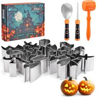 HAUSHOF Kit de Sculpture de Citrouille d'Halloween 23 Pièces, Outils Professionnels avec Cuillère, Scie, Marteau et Emporte-Pièces, Couteaux en Acier Inoxydable pour DIY Décorations d'Halloween
