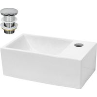ECD Germany Lavabo da Appoggio in Ceramica Bianco Rettangolare 350x205x125 mm Design Moderno Lavandino Moderno Lavello Lavamano con Set di Scarico 1 1/4" Montaggio del Rubinetto a Destra